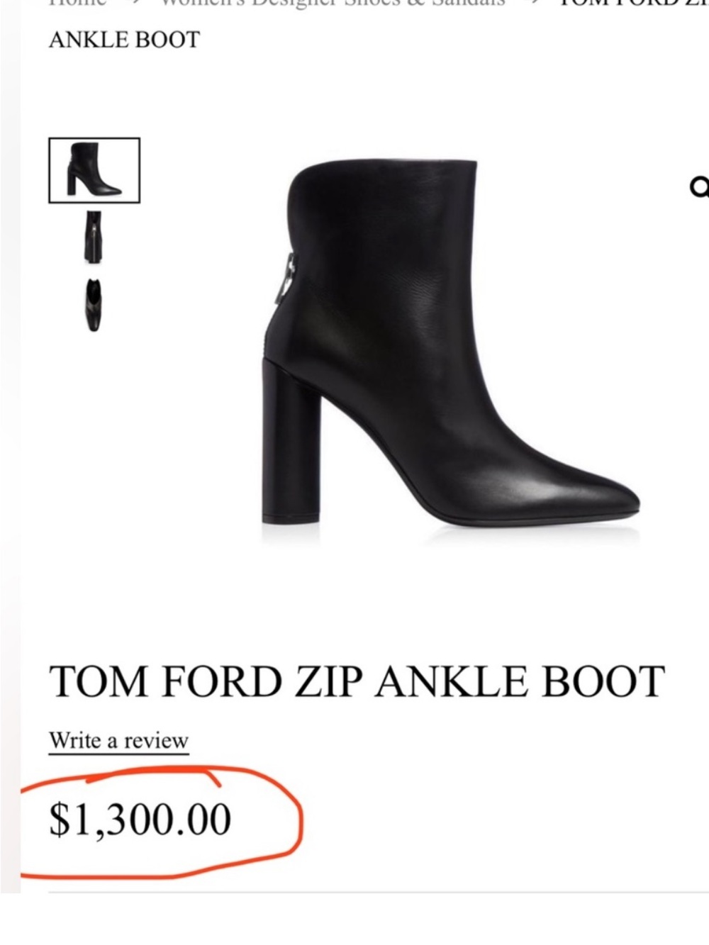 Tom Ford Black Leather Zip-Back Ankle Bootie